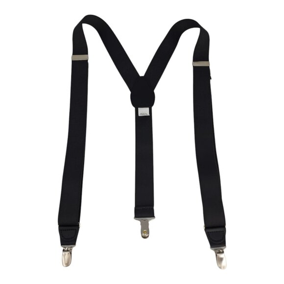 Mens Black Adjustable Clip-On Suspenders Elastic Straps 1 1/4" Wide - Picture 6 of 6